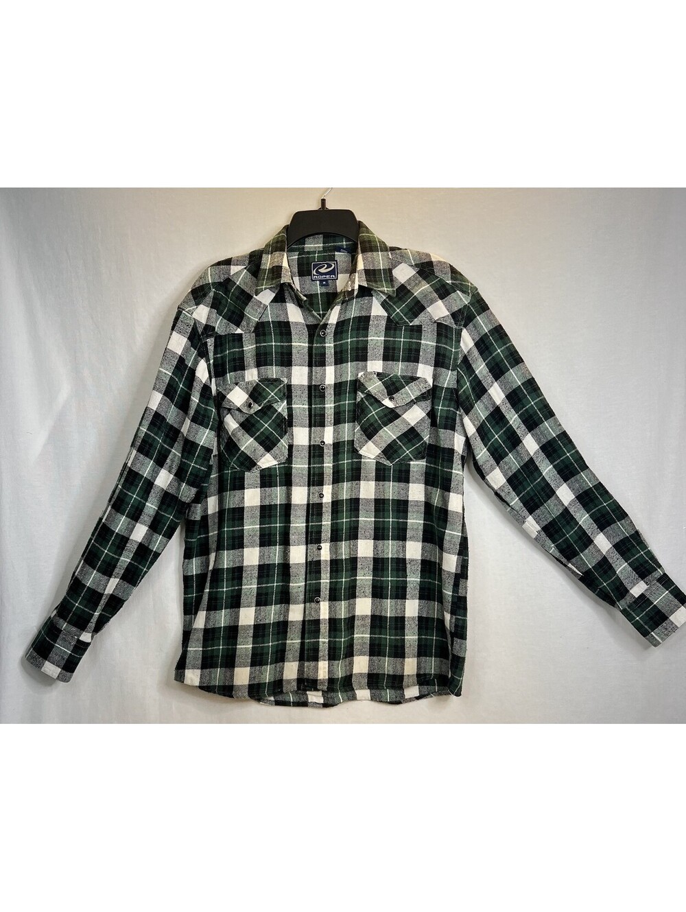 Roper Shirt Green White Plaid Flannel Pearl Snap Long Sleeve Western Men’s Sz M
